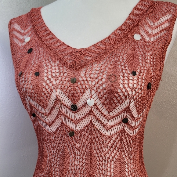 BETTE PAIGE Bronze Crochet Open Weave Crop Sleeveless Sweater Xs/S - Picture 8 of 10